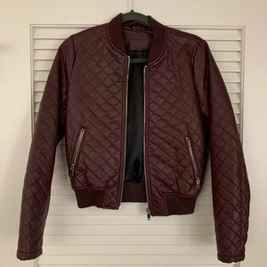 Stradivarius Maroon Quilted Faux Leather Bomber
